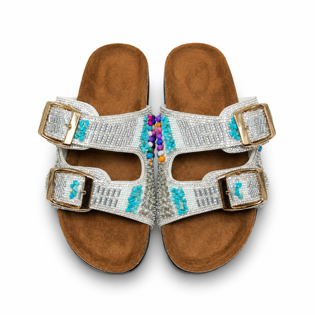 Turquoise slides-White