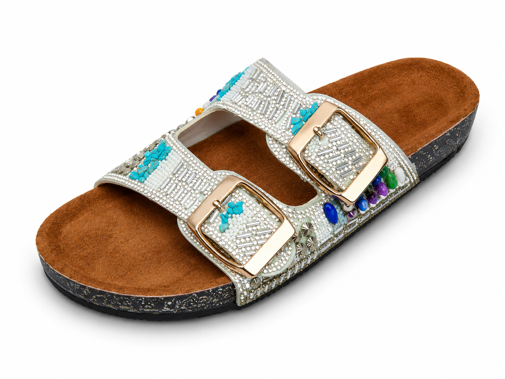 Turquoise slides-White