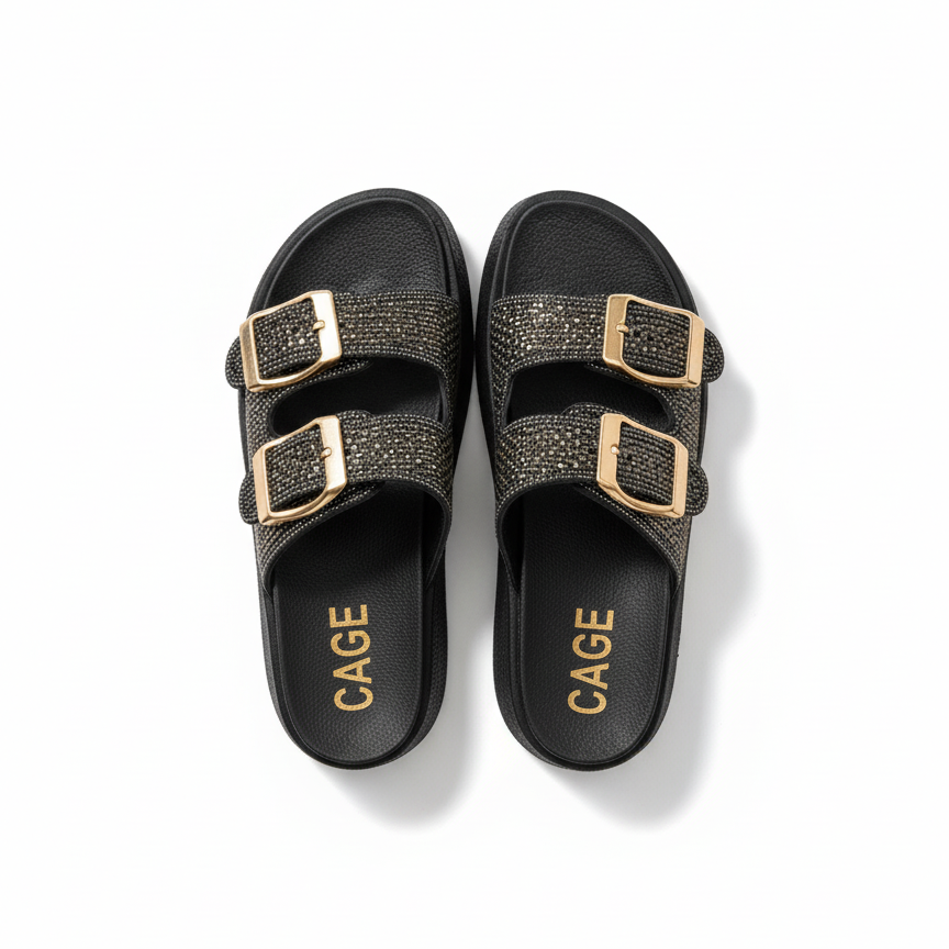 Black Shimmer-Sparkle Slippers